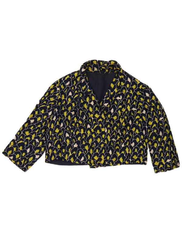 Jachetă Bolero Vintage pentru femei cu mâneci 3/4 UK 12 Medium Bleumarin Geometric
