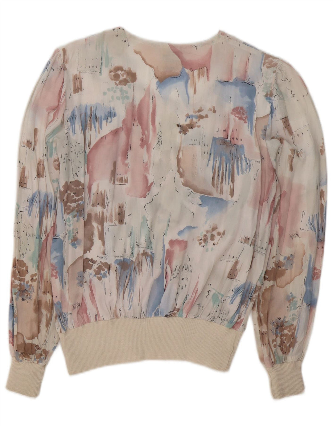 Bluză cu mânecă lungă cu model abstract pentru femei C & A, UK 14 Medium White