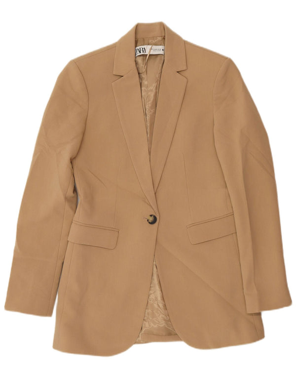 Sacou blazer pentru femei Zara, cu 1 nasture, UK 6 XS, poliester bej