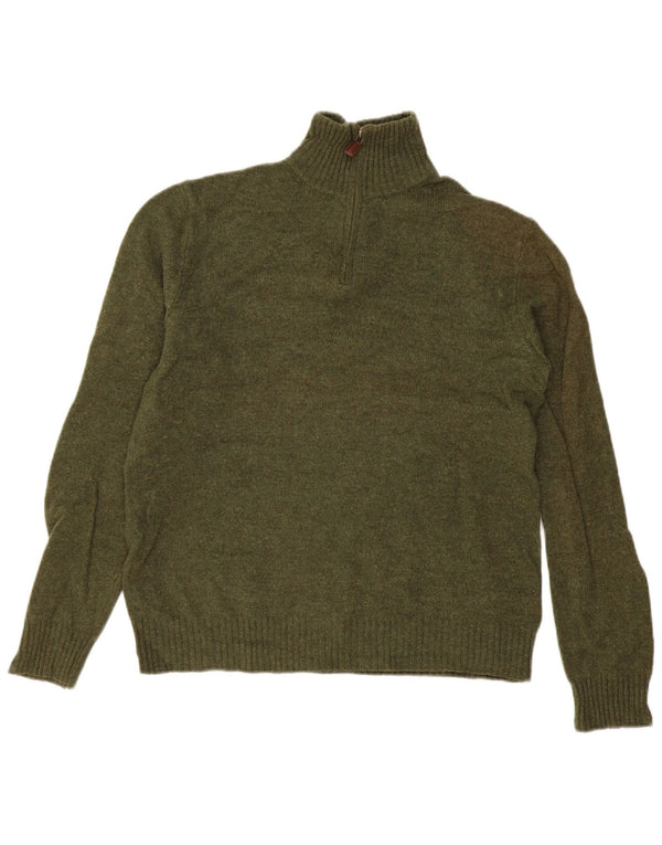 Pulover J. Crew pentru bărbați, cu fermoar și gât, lână verde mediu