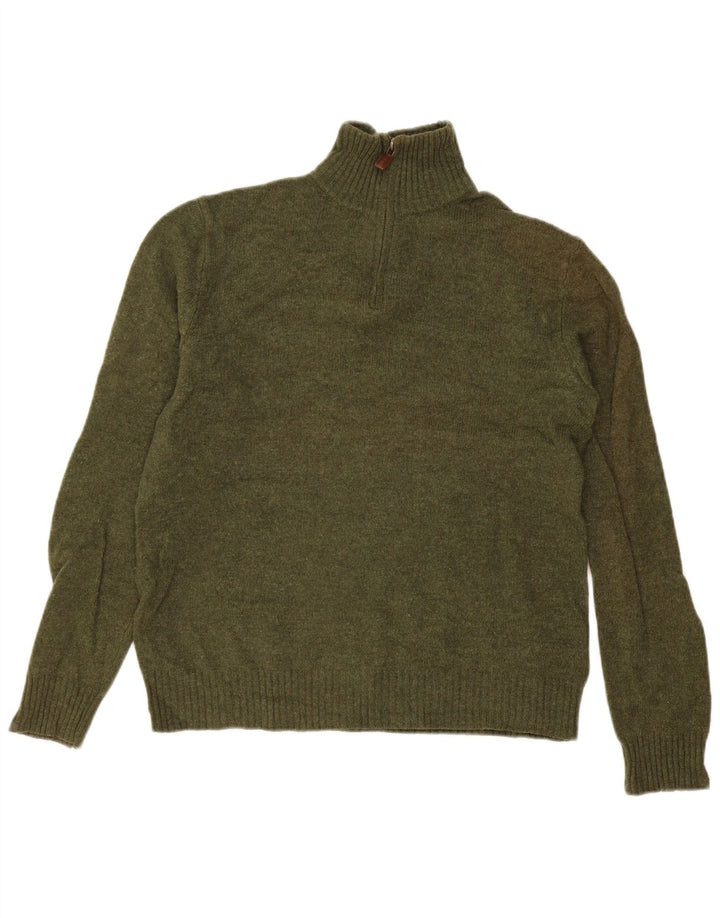 Pulover J. Crew pentru bărbați, cu fermoar și gât, lână verde mediu
