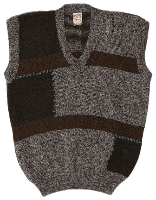 VINTAGE Vestă pentru bărbați Tank Top Gri mediu Acrilic Colorblock
