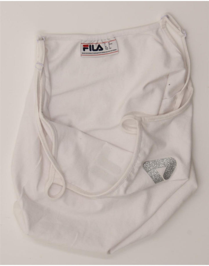 FILA Womens Graphic Cami Top UK 8 Small White Polyester Vintage Fila and Second-Hand Fila from Messina Hembry 