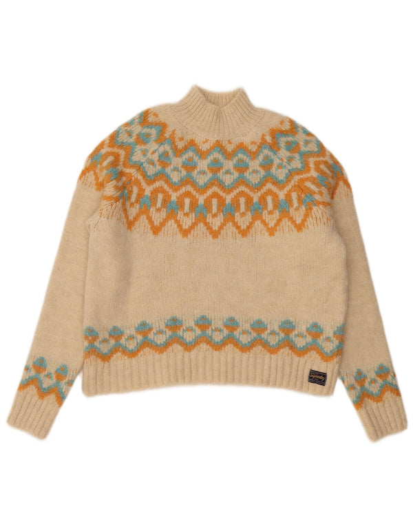Pulover cu gât țestoasă Superdry pentru femei UK 12 Medium Beige Fair Isle