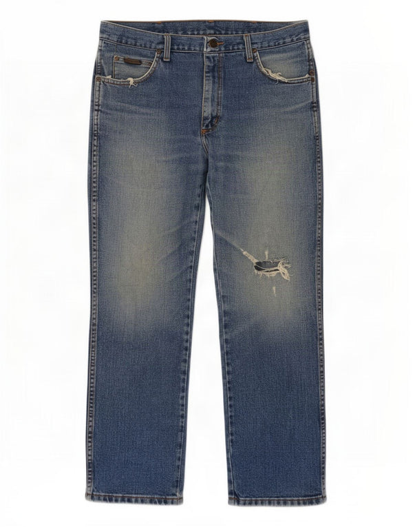 Blugi Distressed drepte Wrangler W36 L30 bumbac albastru