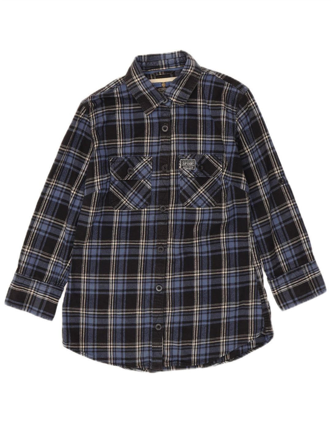 Cămașă de flanel cu mâneci 3/4 pentru femei SUPERDRY UK 14 Medium bleumarin Check