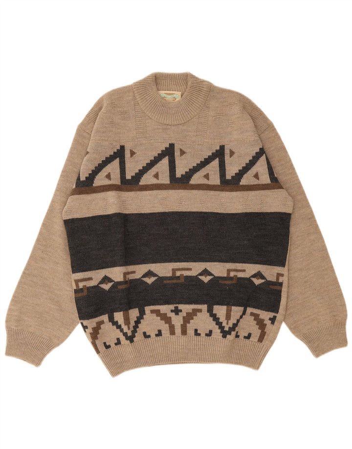 Life Line Pulover pentru bărbați cu gât roșu IT 50 Medium Bej Geometric Lână