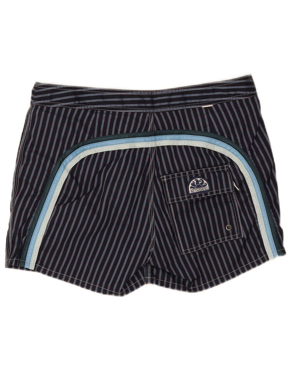 Sundek Mens Swimming Shorts Medium  Navy Blue Striped Polyester