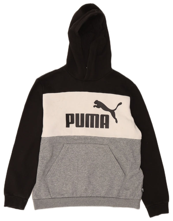Puma Boys Graphic Hoodie Jumper 13-14 Years Black Colourblock Cotton