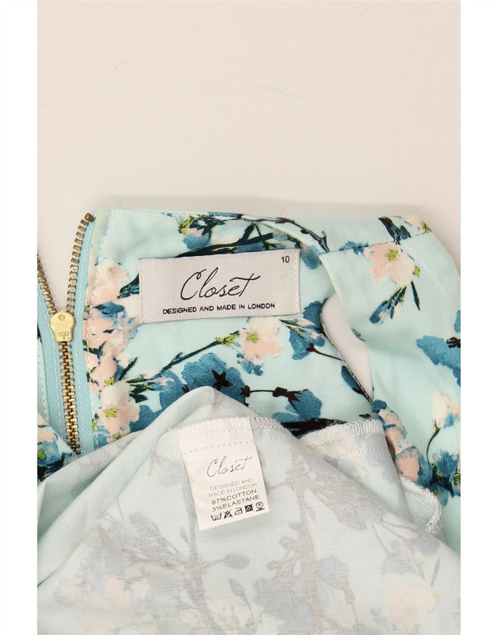 CLOSET Rochie de damă fără mâneci cu Halter UK 10 Mic Albastru Floral Bumbac