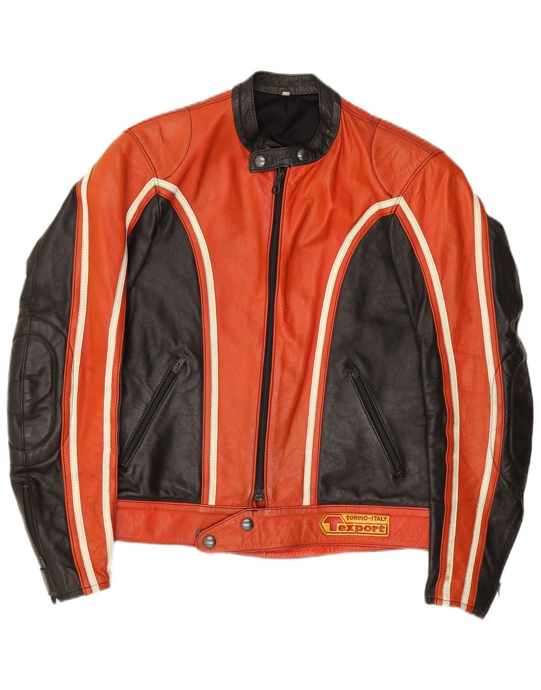 Jachetă vintage din piele pentru femei IT 52 2XL, roșu, bloc de culoare