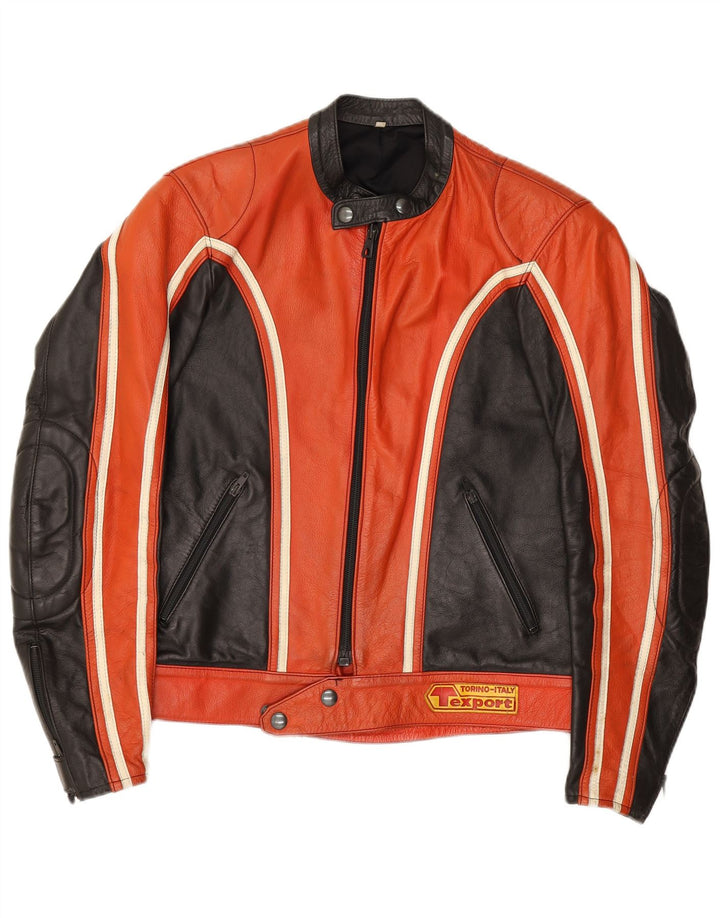 Jachetă vintage din piele pentru femei IT 52 2XL, roșu, bloc de culoare