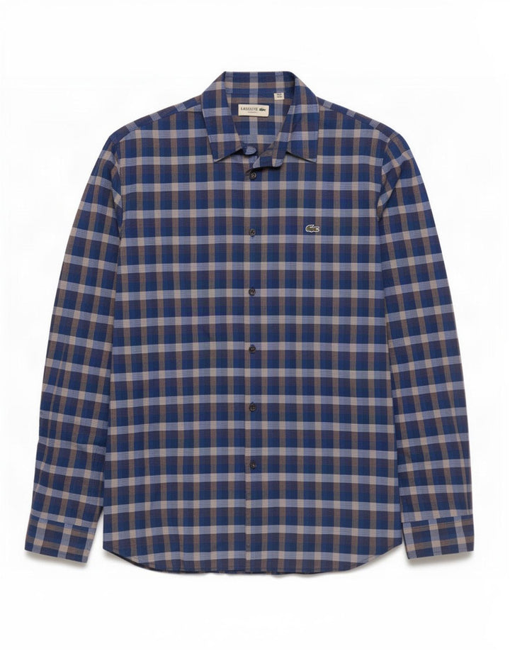 Cămașă pentru bărbați Lacoste Classic Fit Mărimea 40, bumbac cu carouri albastru mediu