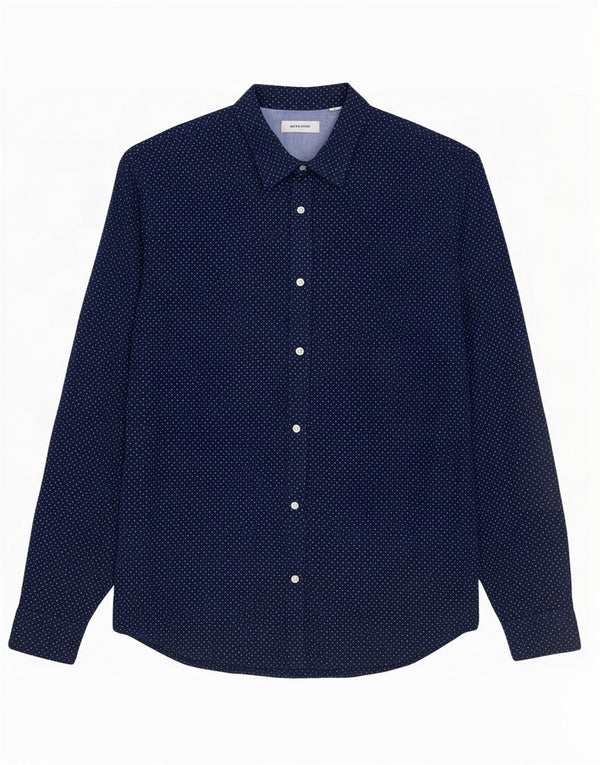 Cămașă Jack & Jones pentru bărbați, bumbac cu pete, albastru marin mediu