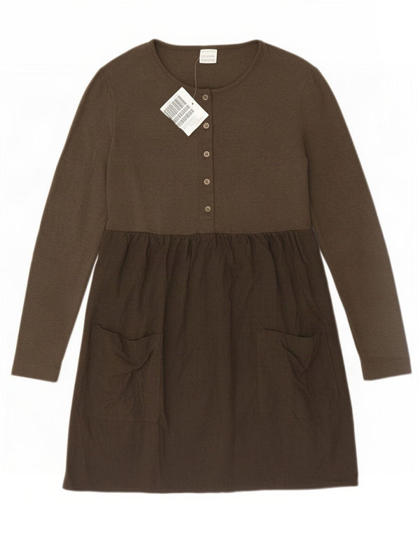 Rochie de bază cu mânecă lungă pentru femei Benetton UK 10 Small Khaki Colorblock