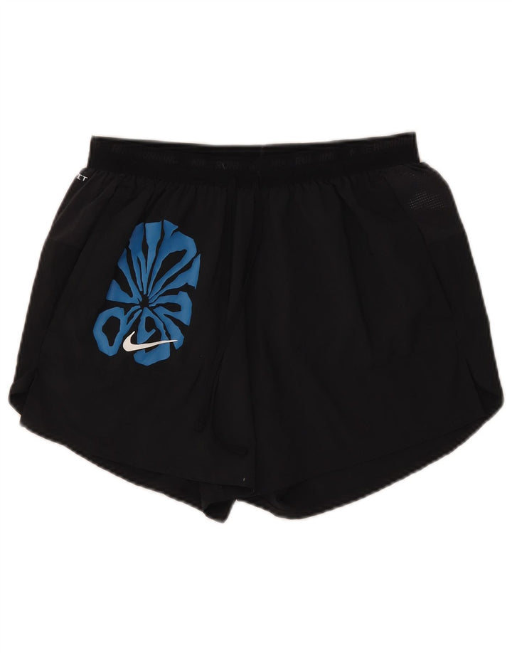 Pantaloni scurți sport Nike Dri Fit Graphic pentru femei UK 14 Poliester mediu negru