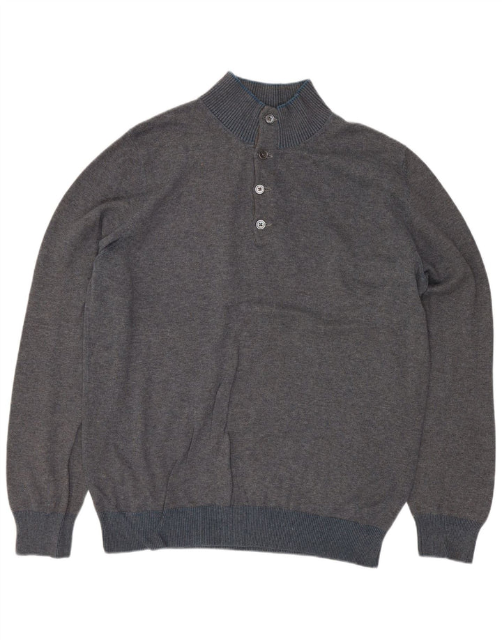 Massimo Dutti Pulover pentru bărbați cu gât cu nasturi, bumbac mare, gri