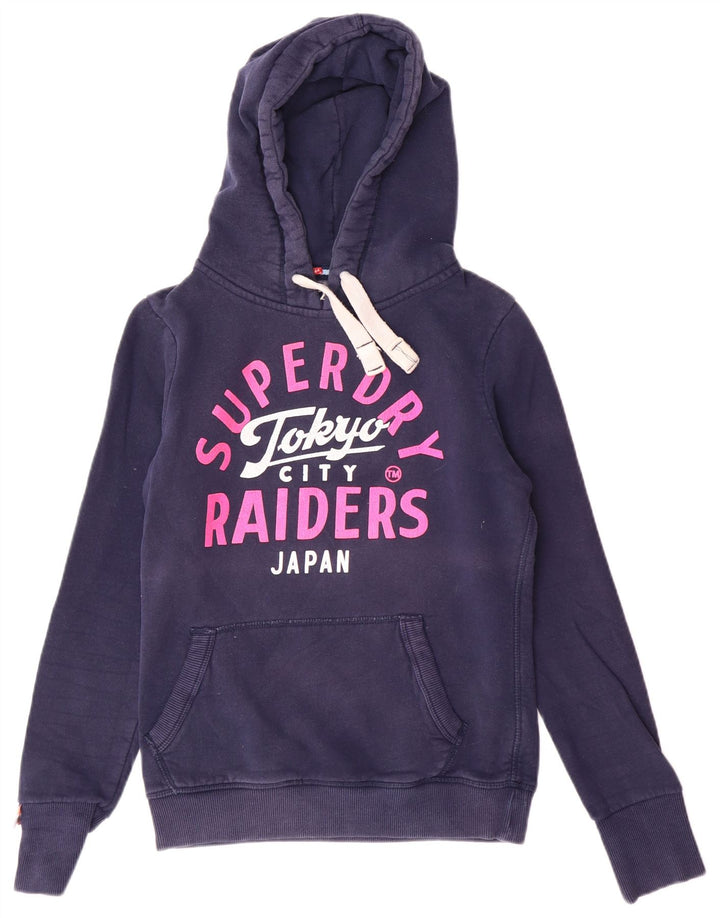 SUPERDRY Pulover cu glugă cu grafică pentru femei UK 10 mic Bumbac bleumarin