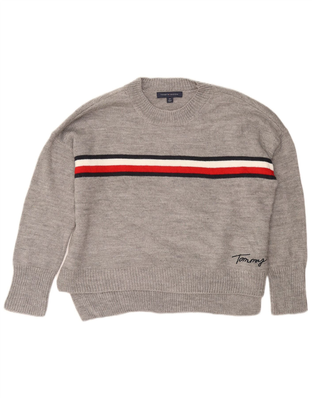 TOMMY HILFIGER Pulover supradimensionat pentru femei cu gâtul turnat UK 10 Mic Gri