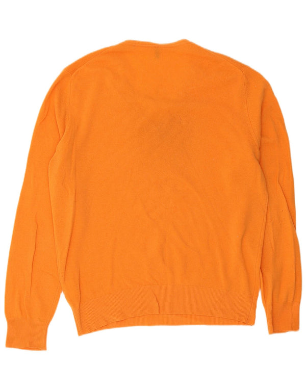 Pulover Benetton pentru bărbați cu decolteu în V, XL, portocaliu, lână virgină