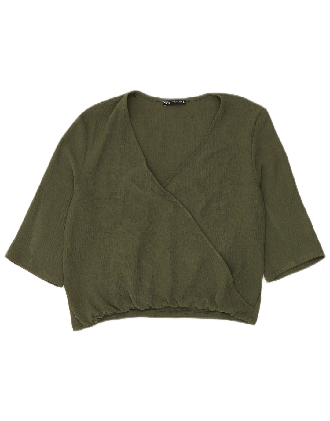 Zara Crop Top mânecă 3/4 pentru femei UK 10 Small Green