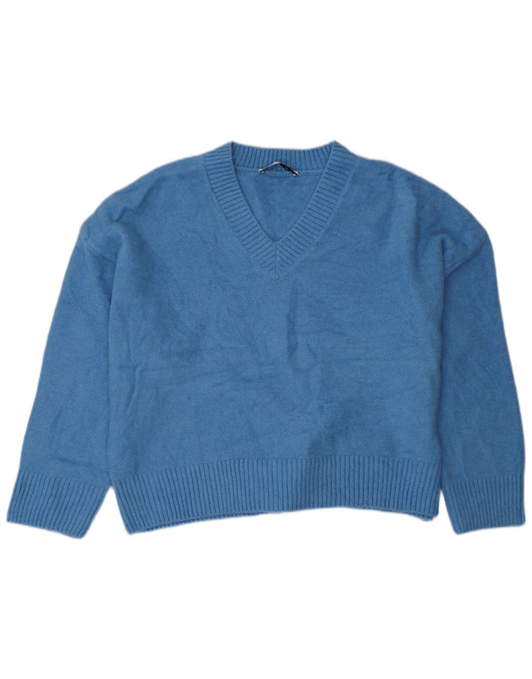 Pulover de damă ZARA supradimensionat cu decolteu în V, UK 18 XL, albastru acrilic