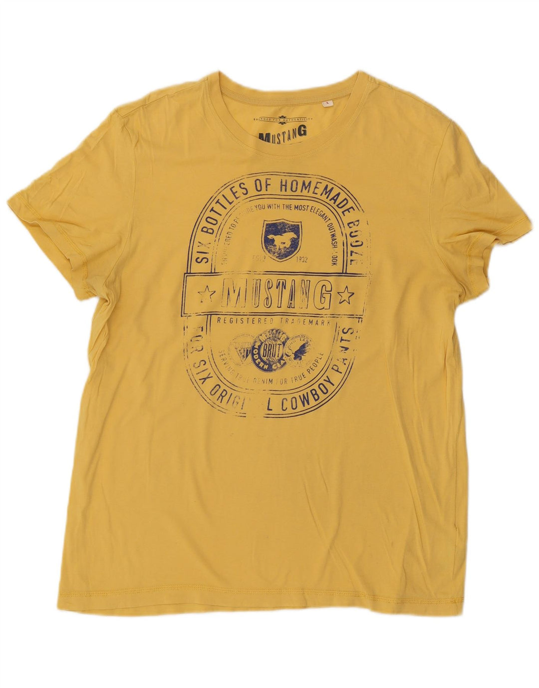 MUSTANG Mens Graphic T-Shirt Top Large Yellow Cotton