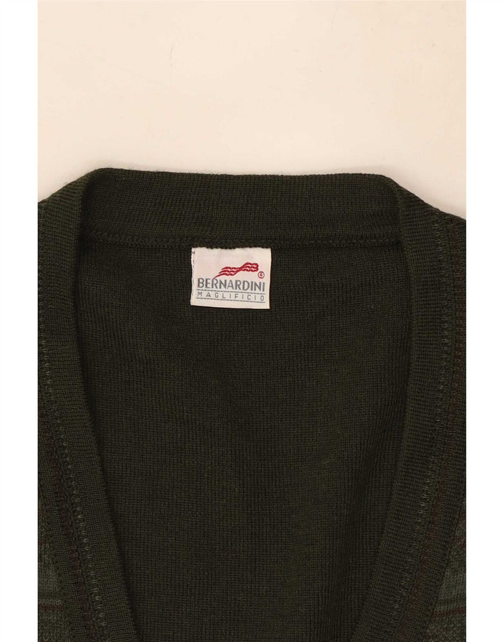 Pulover Cardigan fără mâneci pentru bărbați Bernardini Lână geometrică kaki mare