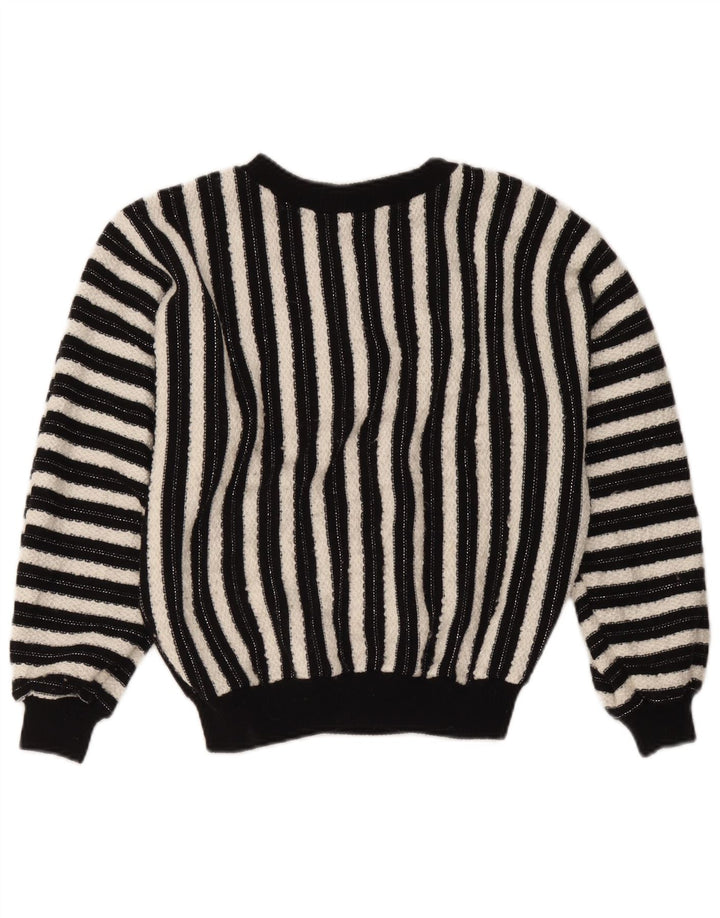 C&A Womens Crew Neck Jumper Sweater UK 14 Medium Black Striped Acrylic