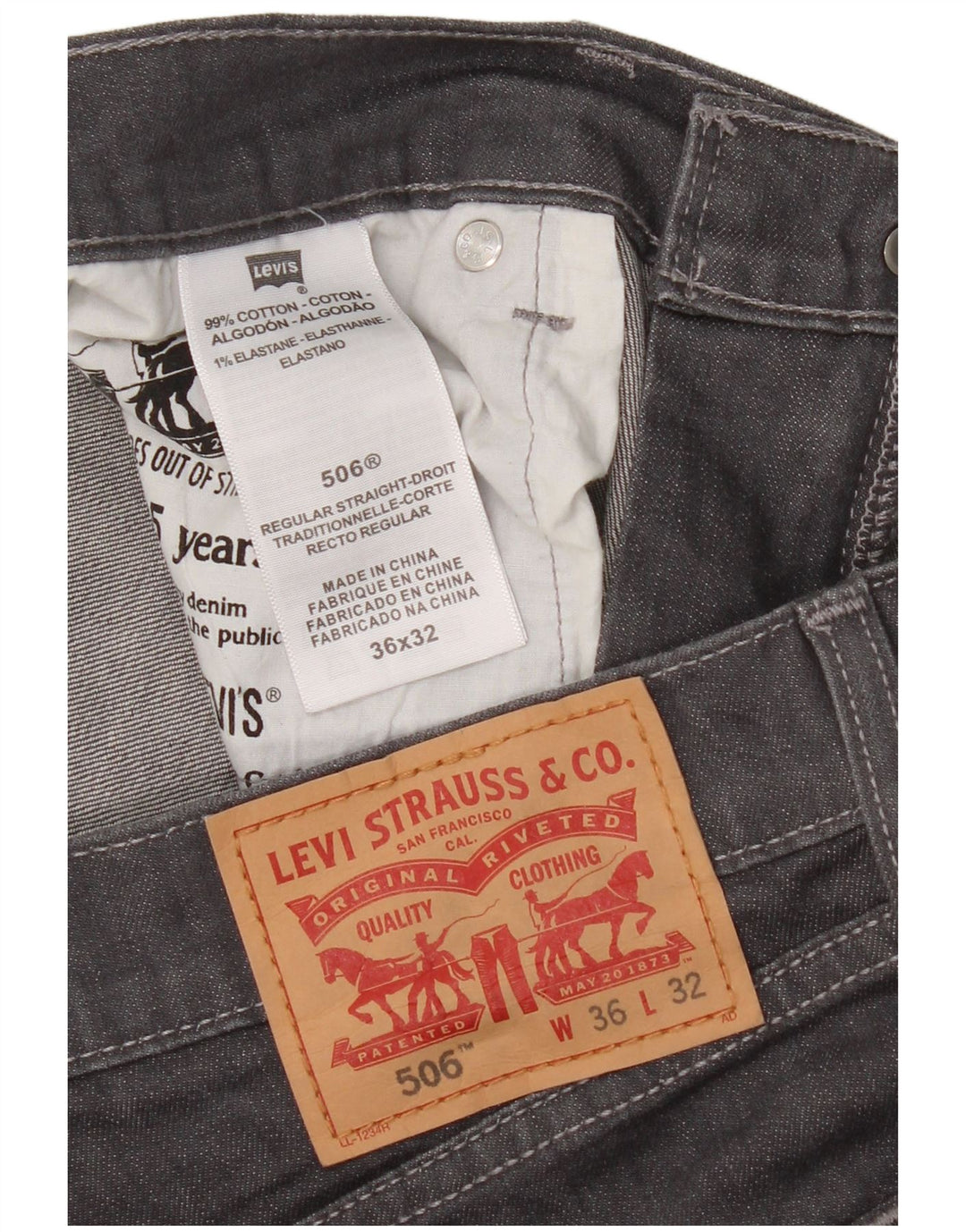 Blugi drepti pentru bărbați Levi's 506 W36 L32 bumbac gri