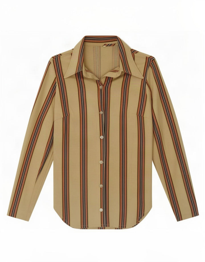 Cămașă Vintage Femei IT 44 Medium Bej Bumbac dungi
