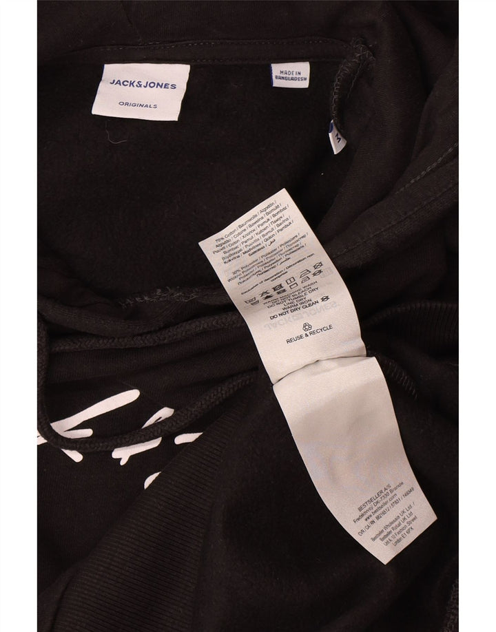 Jack & Jones Pulover cu glugă grafic pentru bărbați, bumbac mediu negru