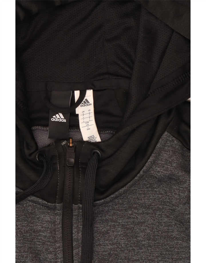 Pulover cu capota cu fermoar Adidas pentru bărbați, mare, gri, poliester color bloc