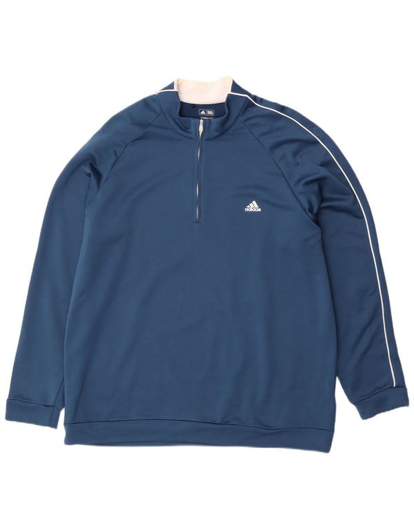 Adidas Climalite Mens Zip Neck Pullover Trening Top 2XL Blue Poliester