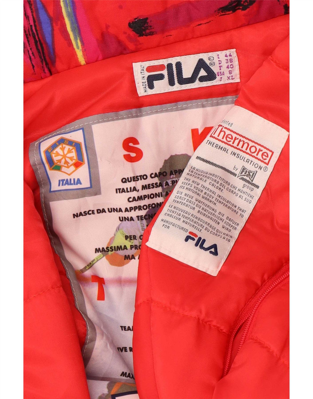 Salopetă de schi pentru femei Fila cu glugă IT 44 Medium Red Geometric