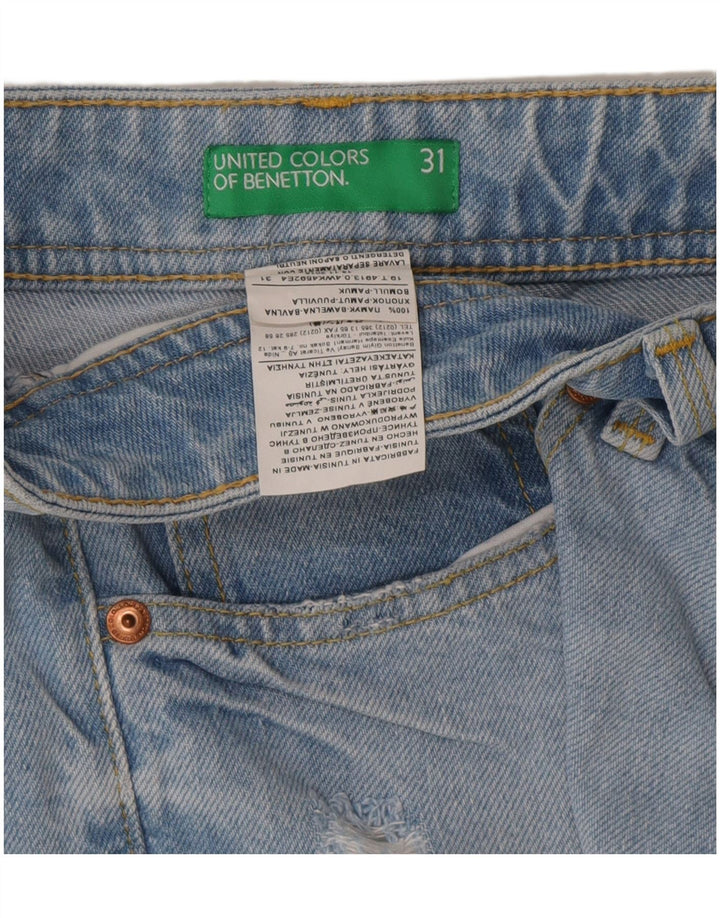 Pantaloni scurți din denim învechit pentru femei Benetton W31 bumbac albastru mediu