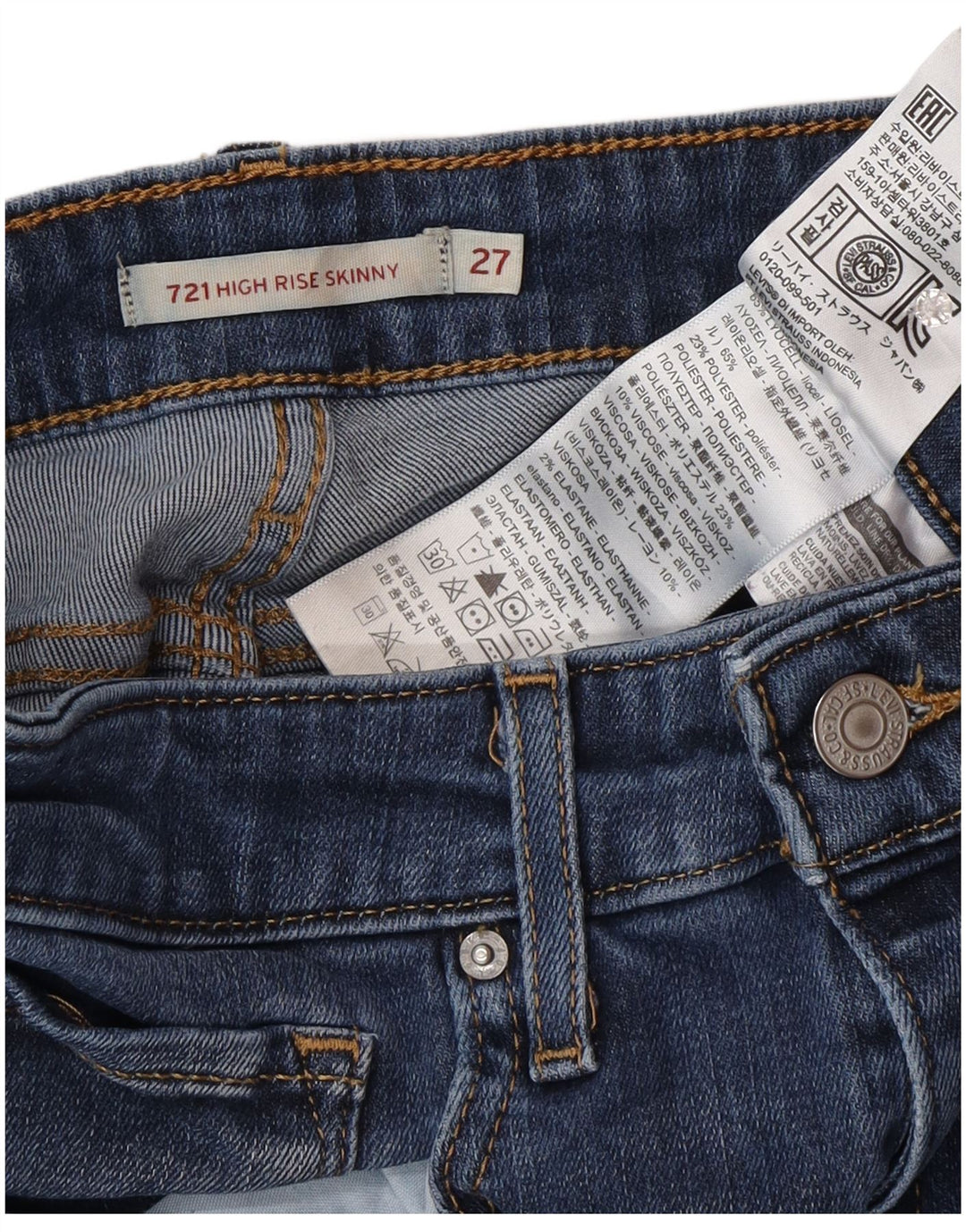 Blugi skinny cu talie mare 721 Levi's pentru femei L27 L30 Lyocell albastru