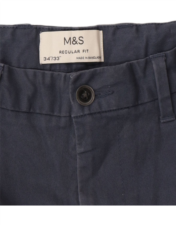 Pantaloni chino pentru bărbați Marks & Spencer, cu ajustare normală, L34 L32, bumbac albastru