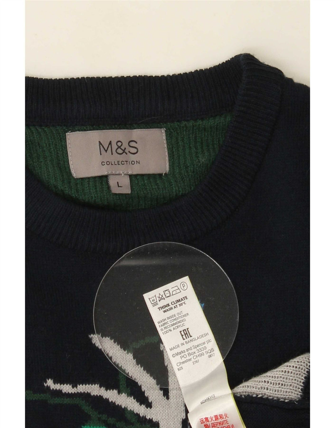 Pulover pentru bărbați Marks & Spencer cu decolteu rotund, mare, bleumarin de Crăciun