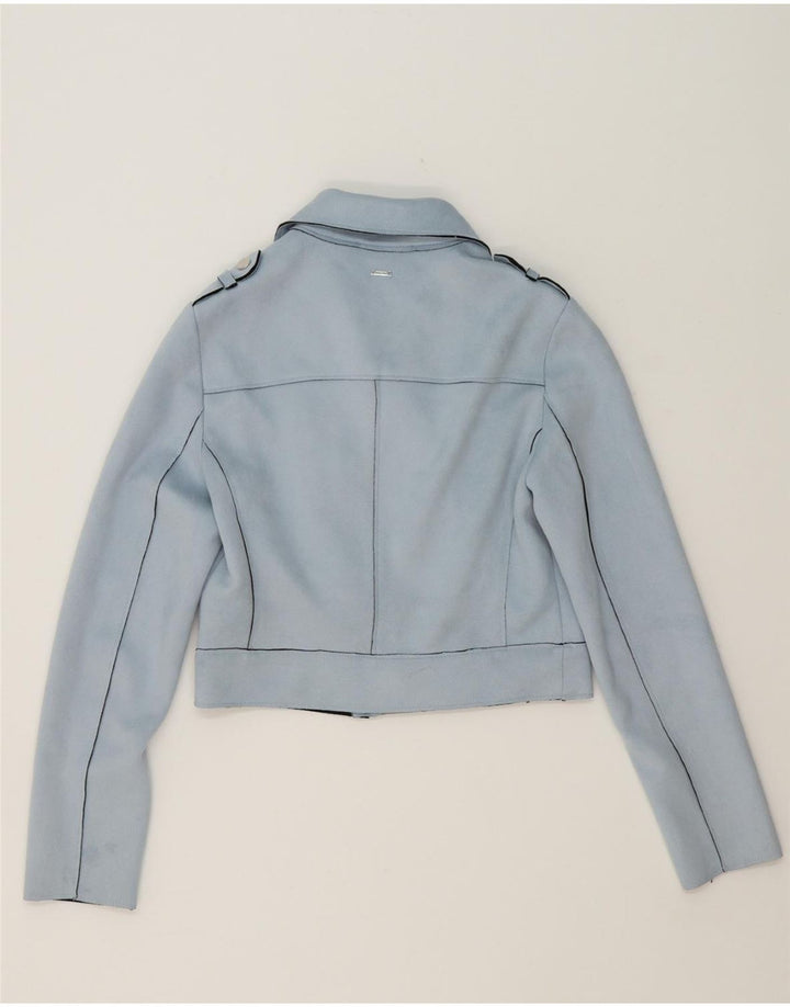 MORGAN Womens Military Crop Blazer Jacket EU 36 Small Blue Polyester Vintage Morgan and Second-Hand Morgan from Messina Hembry 
