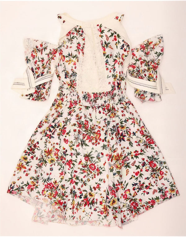 Rochie asimetrică vintage pentru femei cu mâneci 3/4 UK 14 Medium White Floral