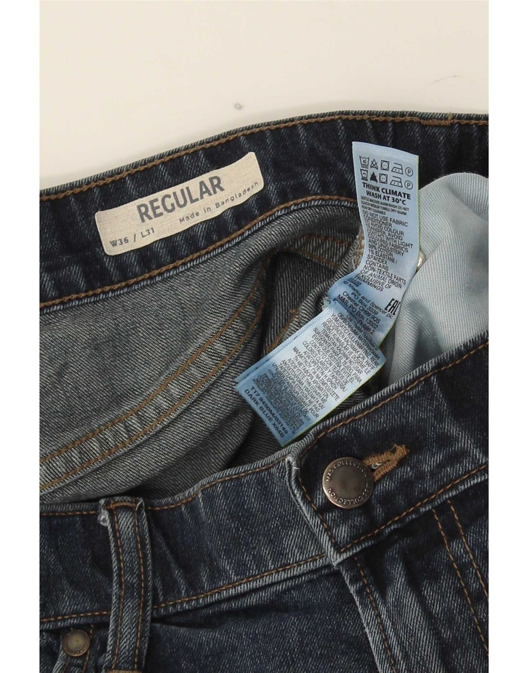 Blugi drepți obișnuiți pentru bărbați Marks & Spencer L36 L31 Bumbac albastru