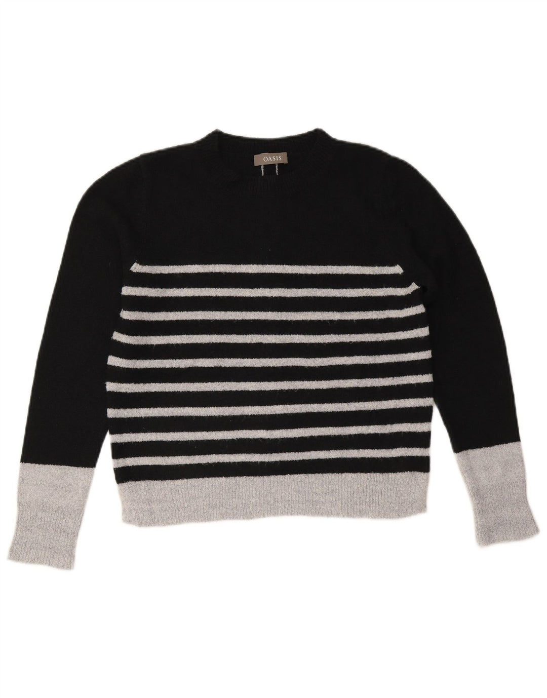 Pulover Oasis pentru femei cu decolteu rotund UK 14 Medium Negru cu dungi acrilice
