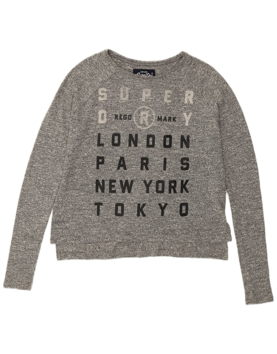 SUPERDRY Top grafic supradimensionat pentru femei cu mânecă lungă UK 10, bumbac gri mic