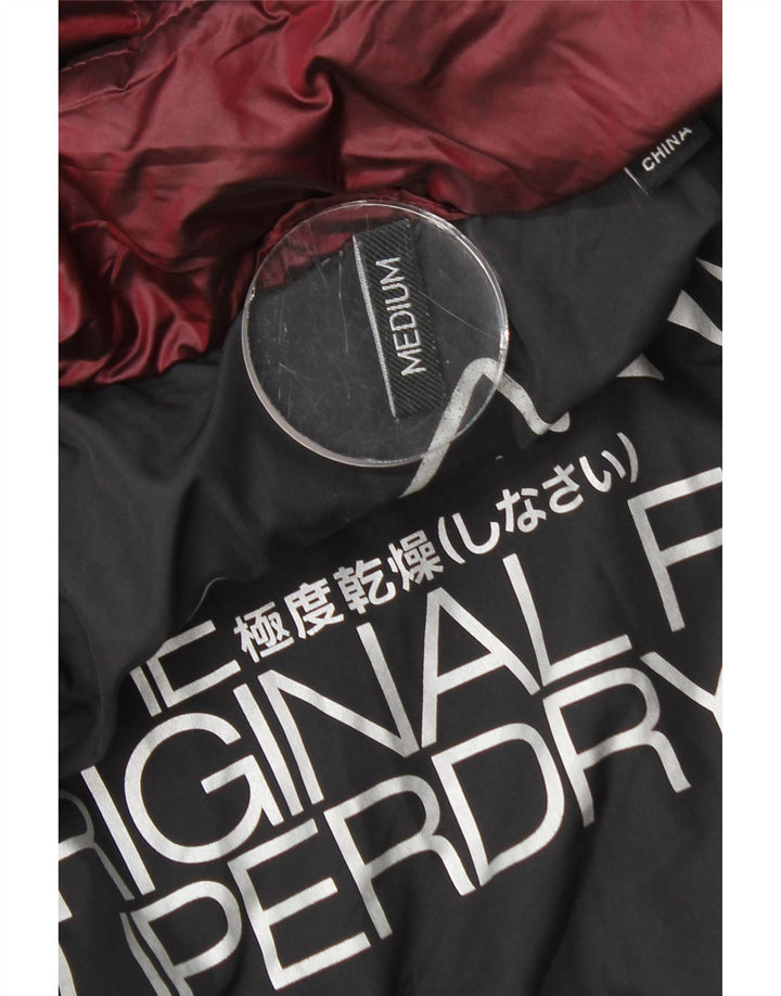 Jachetă căptușită cu glugă Superdry pentru femei UK 14 Medium Burgundy Nylon