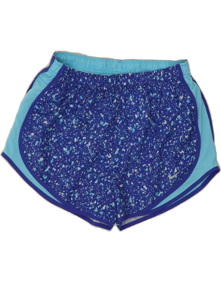 NIKE Womens Dri Fit Sport Shorts UK 14 Large  Blue Spotted Polyester Vintage Nike and Second-Hand Nike from Messina Hembry 