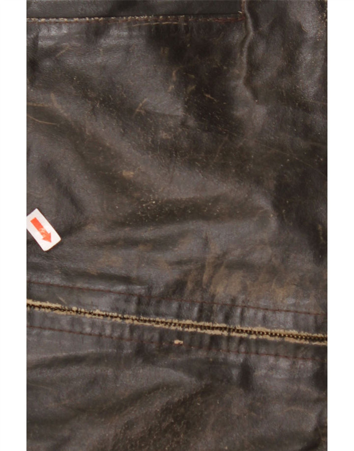 Jachetă de piele pentru femei VINTAGE cu mâneci 3/4 UK 14 piele maro medie