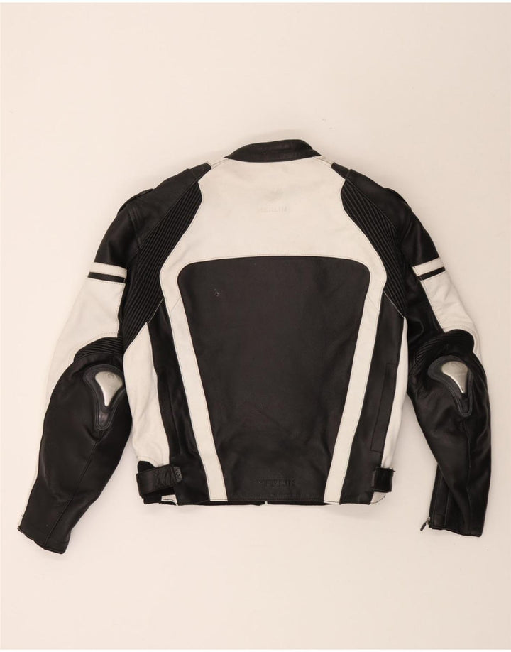 MERLIN Mens Leather Racer Jacket UK 38 Medium Black Colourblock Leather Vintage Merlin and Second-Hand Merlin from Messina Hembry 