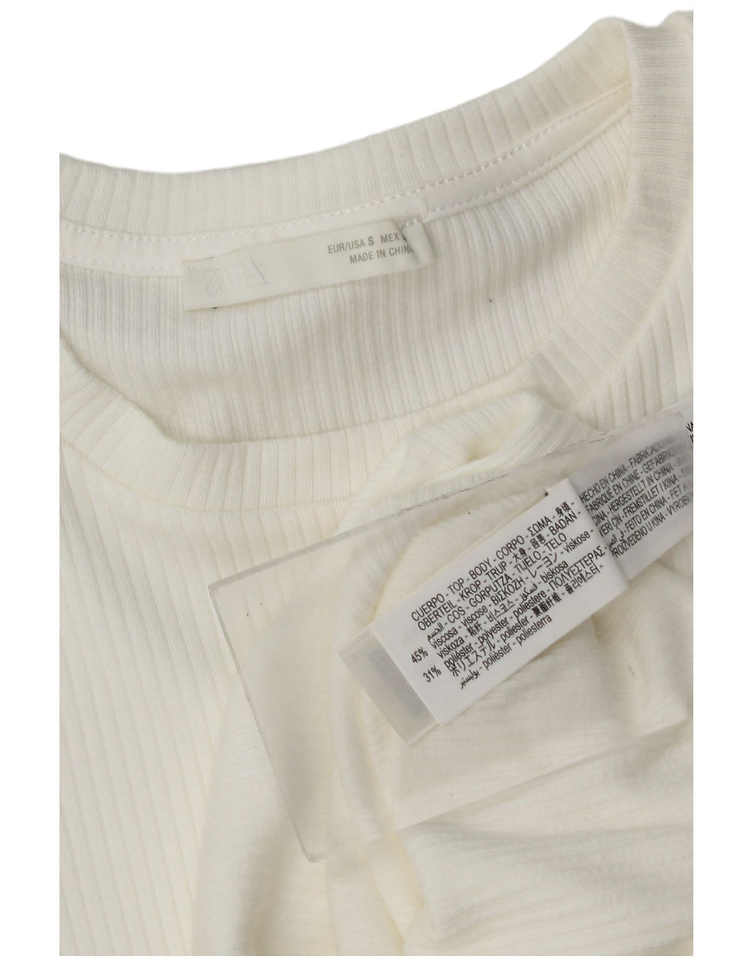 Bluză Zara pentru femei Crop Batwing Top UK 8 Small White Viscose