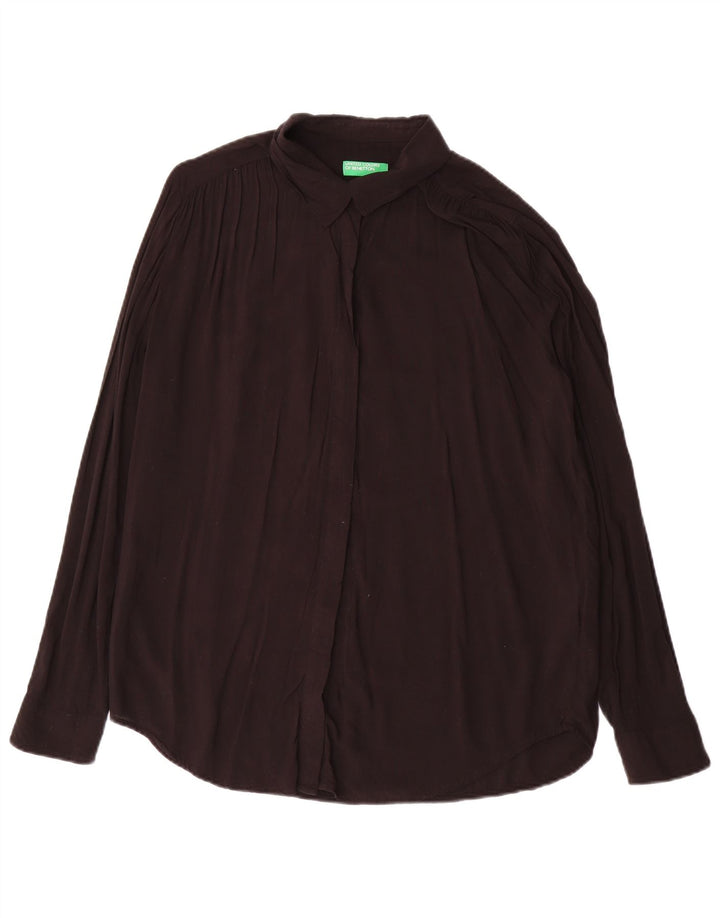 Bluză cămașă supradimensionată pentru femei Benetton UK 16, mare, neagră, viscoză